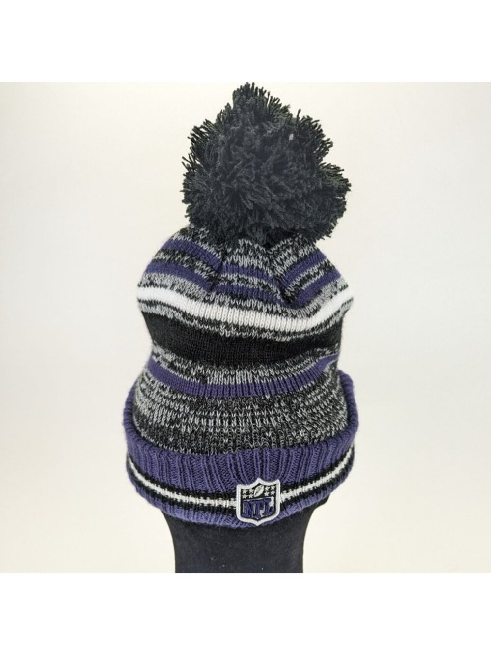 Baltimore Ravens Striped Sideline Winter Beanie W/ Pom Knit Hat By New Era - Picture 3 of 9